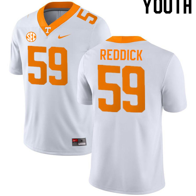 Youth #59 Masai Reddick Tennessee Volunteers College Football Jerseys Stitched-White